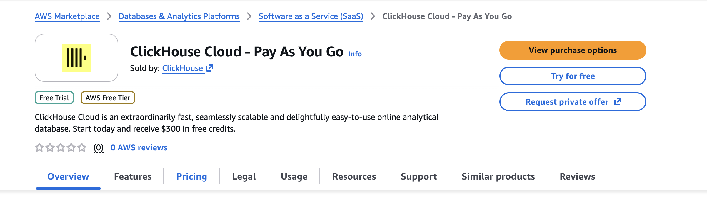 구매 옵션을 표시�하는 AWS Marketplace