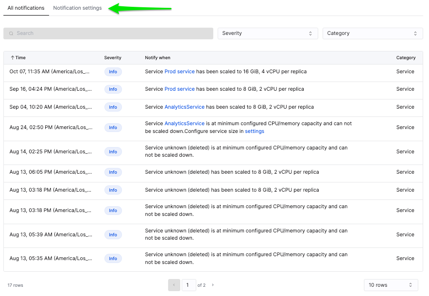 ClickHouse Cloud 알림 활동 로그